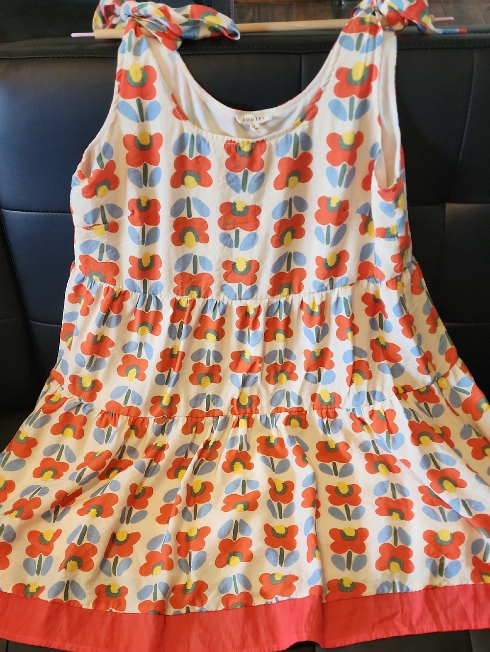 Sundress with Tie Shoulders - White with Orange Flowers
